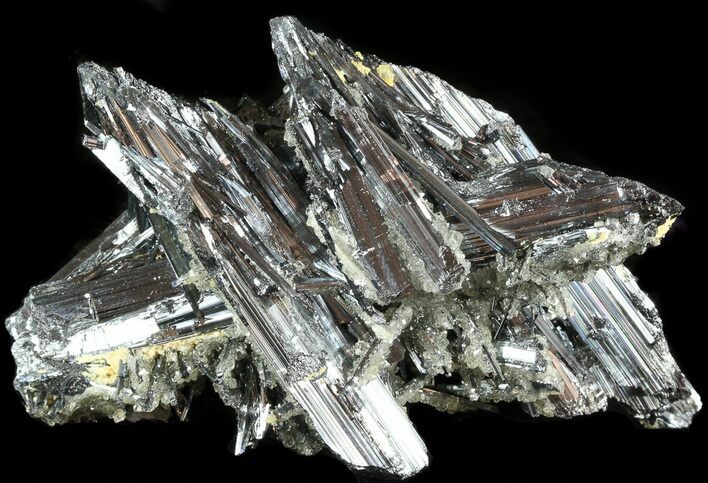 Metallic Stibnite Crystal Cluster with Quartz - China #46038
